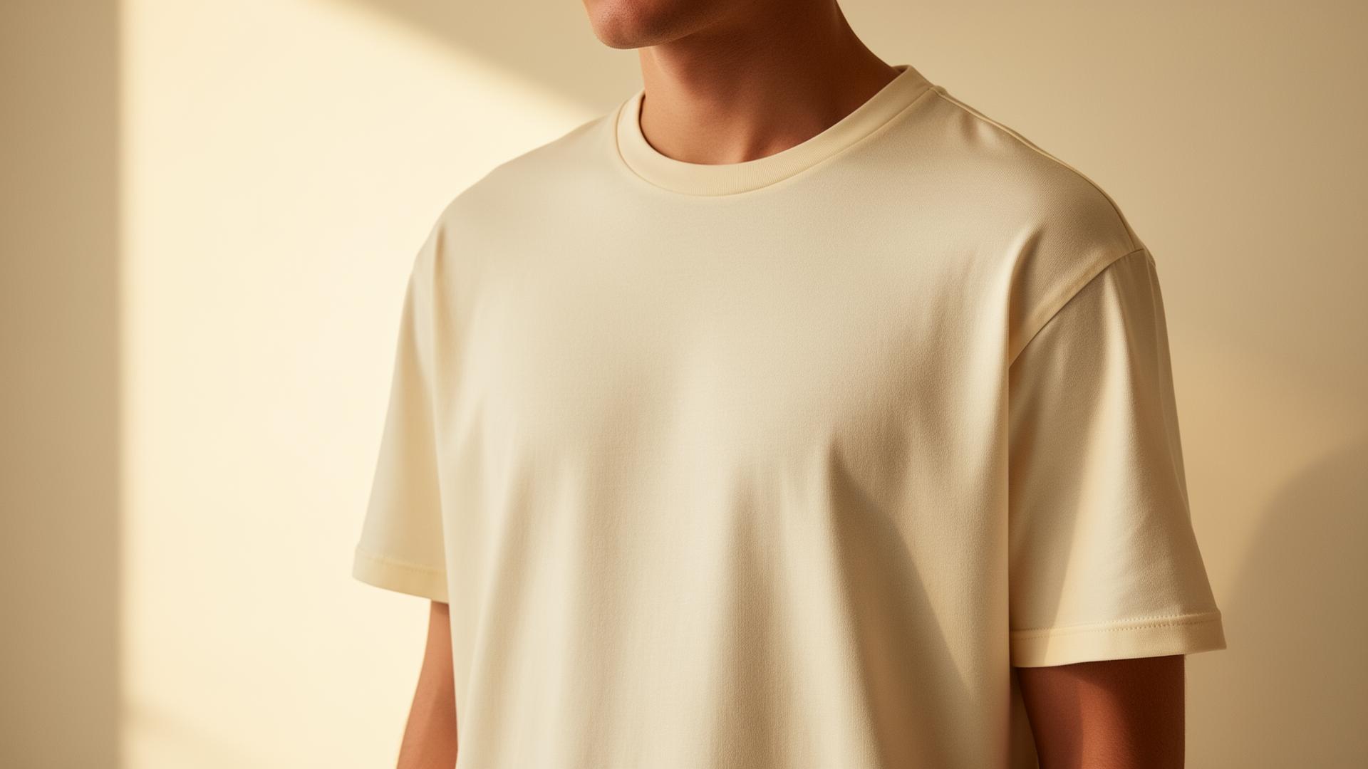 A man in soft neutral softwear in calm natural light